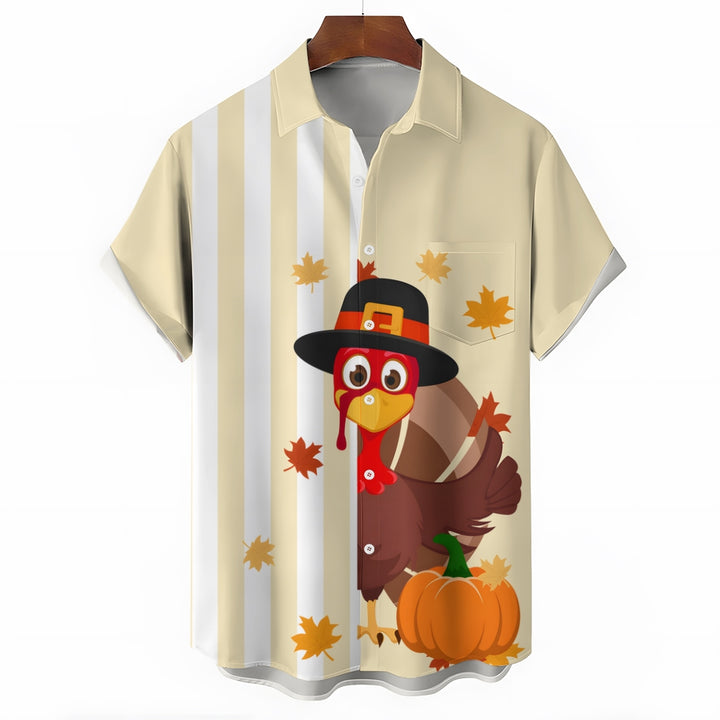 Thanksgiving Turkey Stripe Casual Short Sleeve Shirt 2410004167