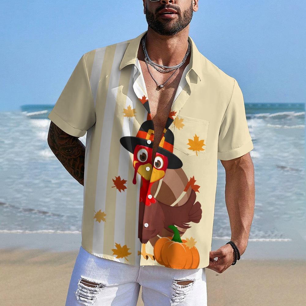 Thanksgiving Turkey Stripe Casual Short Sleeve Shirt 2410004167