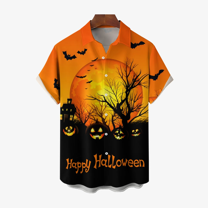 Halloween Ghost Pumpkin Bat Casual Short Sleeve Shirt 2410004785