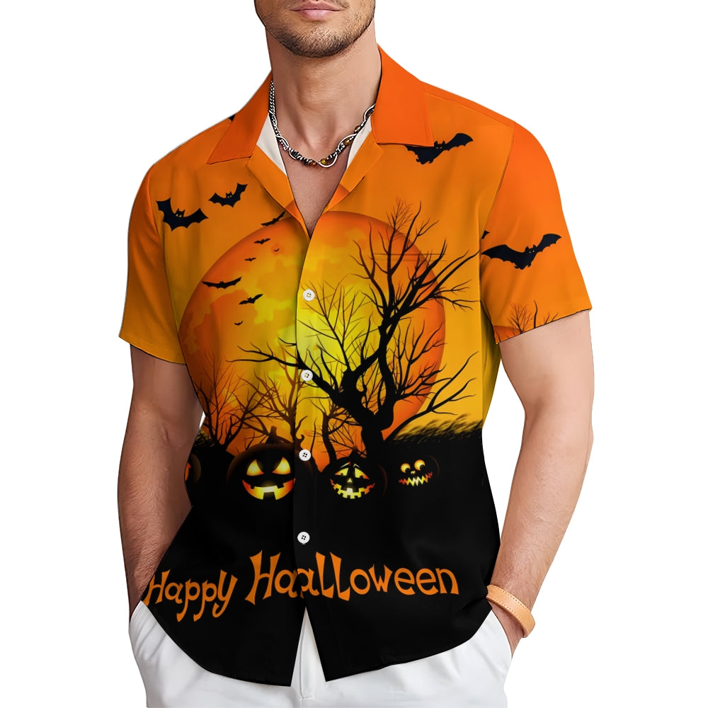 Halloween Ghost Pumpkin Bat Casual Short Sleeve Shirt 2410004785