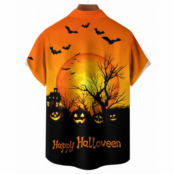 Halloween Ghost Pumpkin Bat Casual Short Sleeve Shirt 2410004785