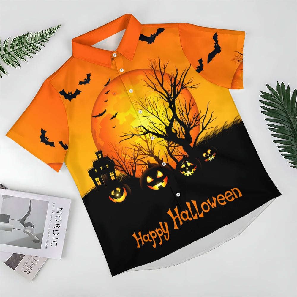 Halloween Ghost Pumpkin Bat Casual Short Sleeve Shirt 2410004785