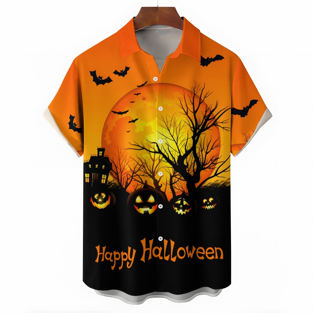 Halloween Ghost Pumpkin Bat Casual Short Sleeve Shirt 2410004785