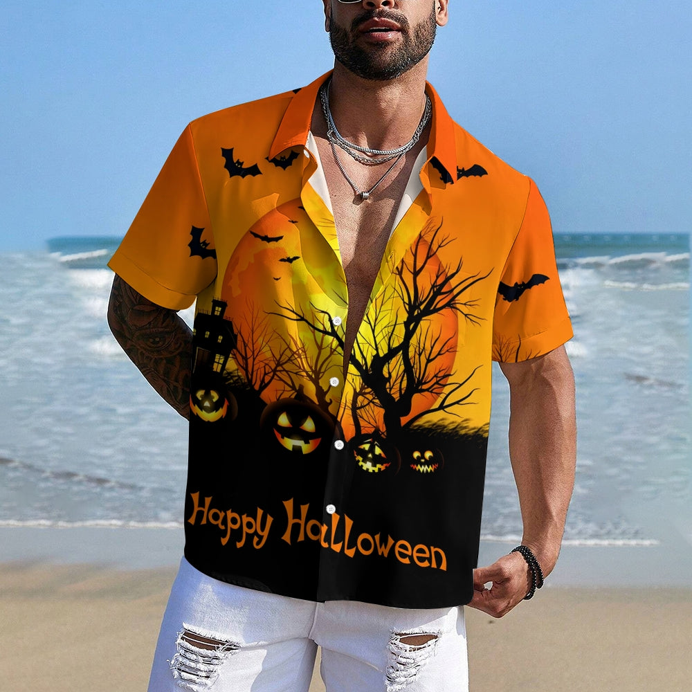 Halloween Ghost Pumpkin Bat Casual Short Sleeve Shirt 2410004785