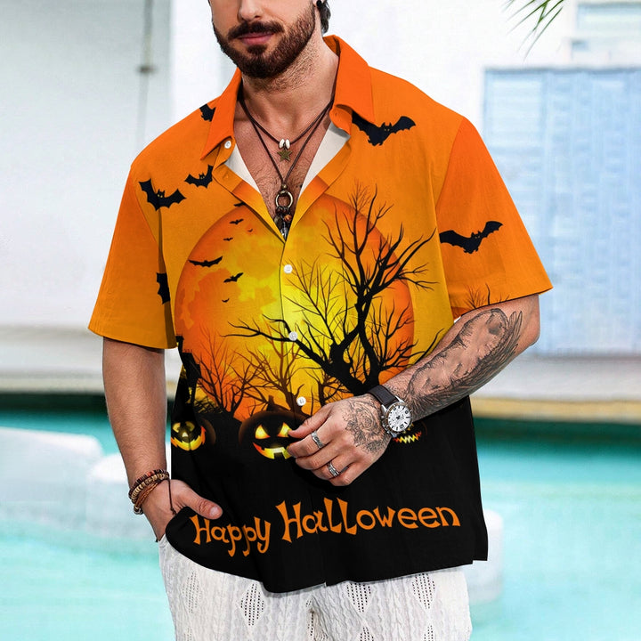 Halloween Ghost Pumpkin Bat Casual Short Sleeve Shirt 2410004785