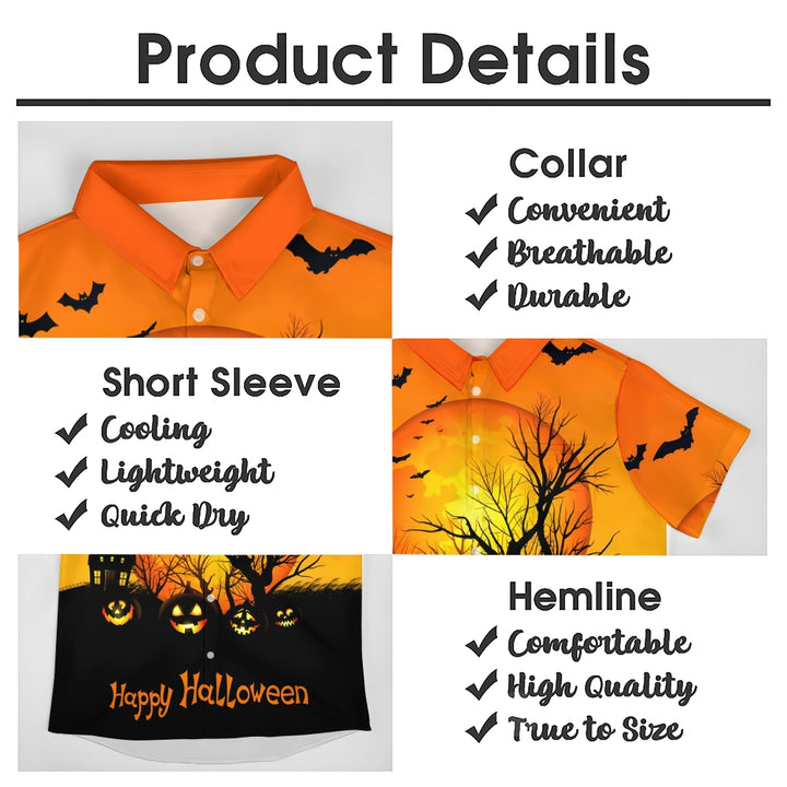 Halloween Ghost Pumpkin Bat Casual Short Sleeve Shirt 2410004785