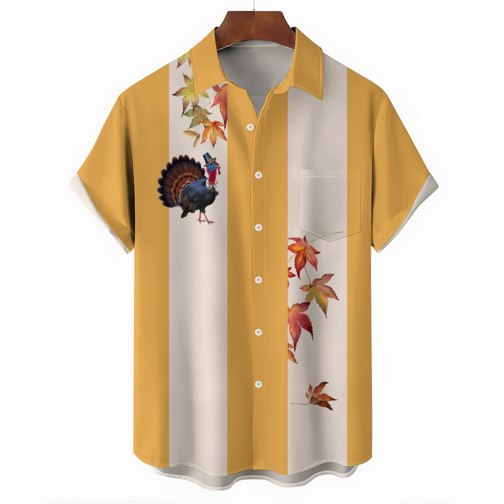 Men's Thanksgiving Stripe Print Short Sleeve Shirt 2410004814