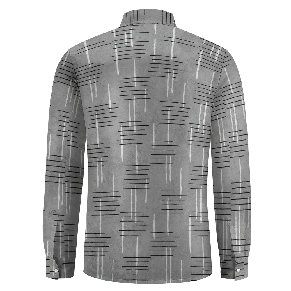 Retro Geometry Lines Print Long Sleeve Hawaiian Shirt