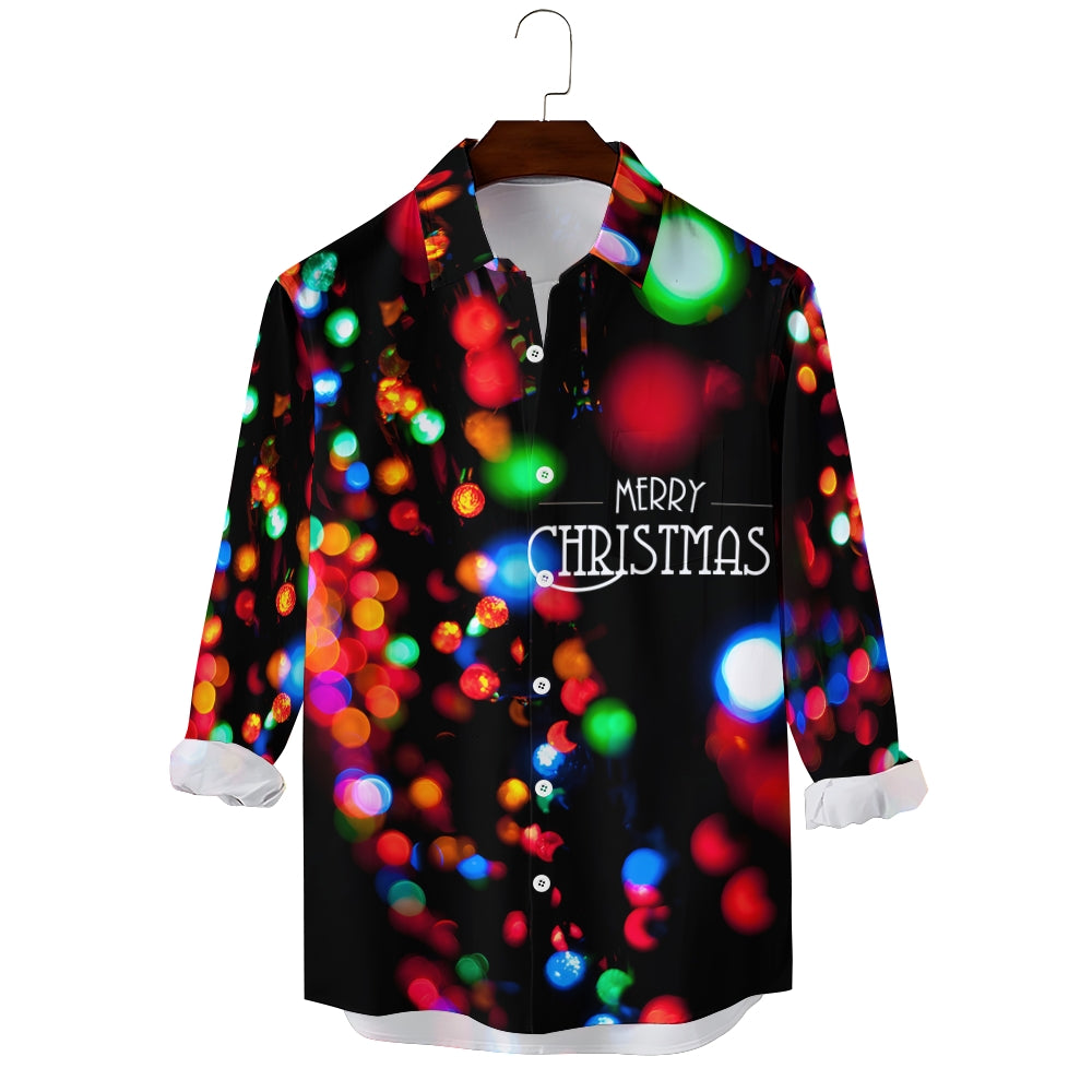 Christmas Lights Holiday Print Men's Button Pocket Long Sleeve Shirt 2410005292