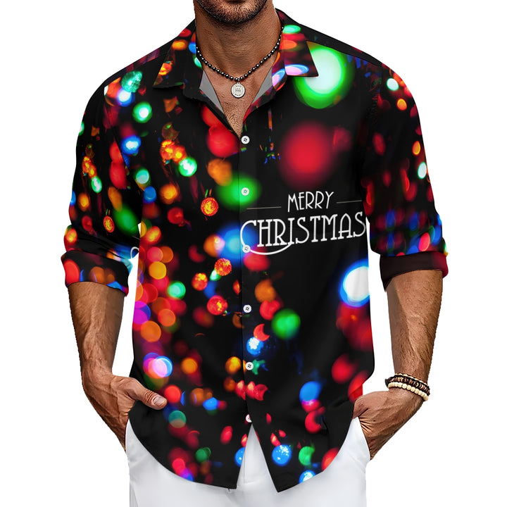 Christmas Lights Holiday Print Men's Button Pocket Long Sleeve Shirt 2410005292