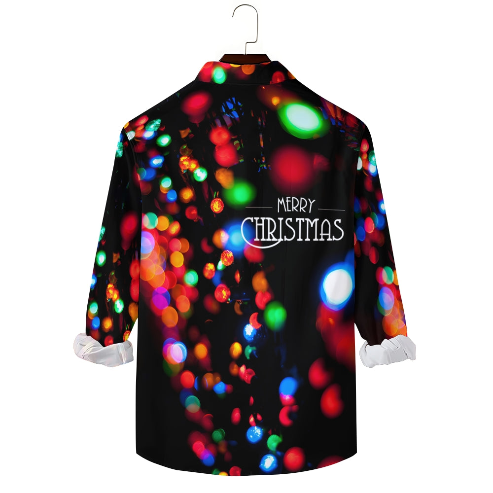 Christmas Lights Holiday Print Men's Button Pocket Long Sleeve Shirt 2410005292