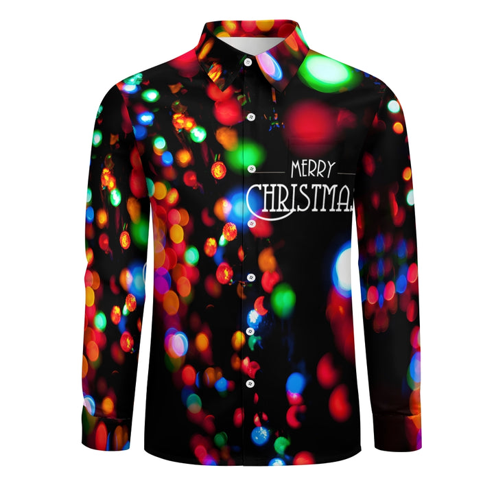 Christmas Lights Holiday Print Men's Button Pocket Long Sleeve Shirt 2410005292