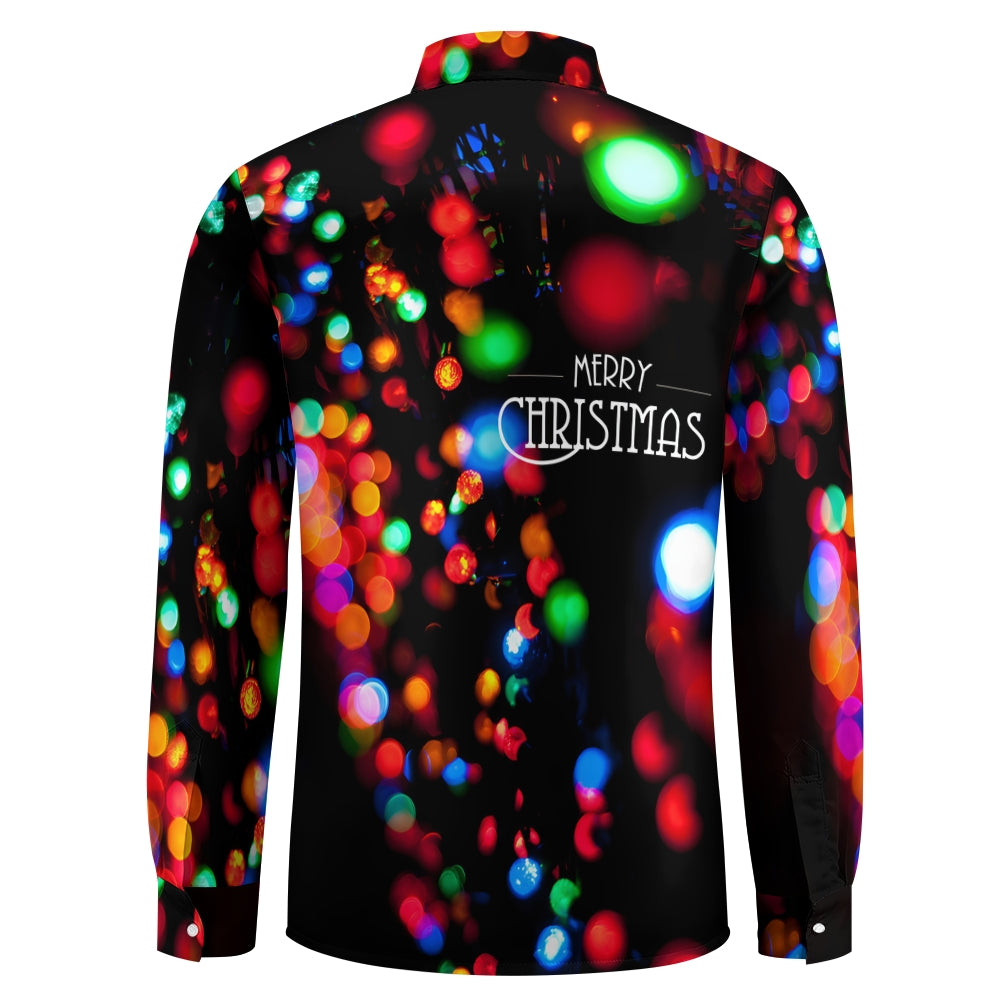 Christmas Lights Holiday Print Men's Button Pocket Long Sleeve Shirt 2410005292