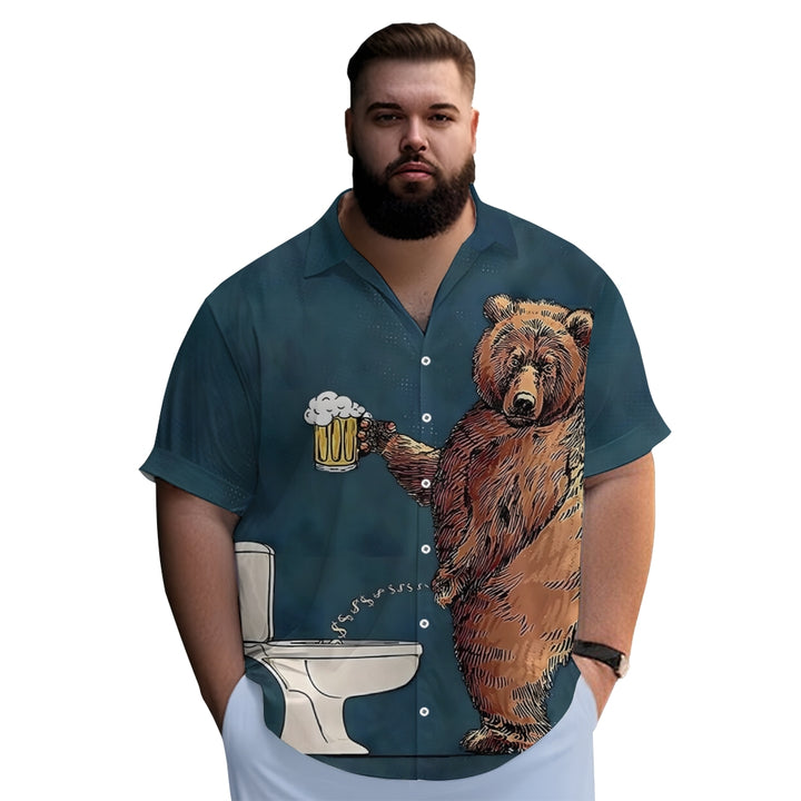 Fun Bear Beer Print Casual Short Sleeve Shirt 2409002428