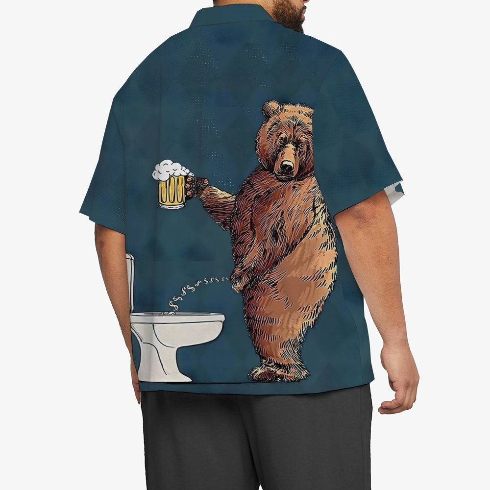 Fun Bear Beer Print Casual Short Sleeve Shirt 2409002428