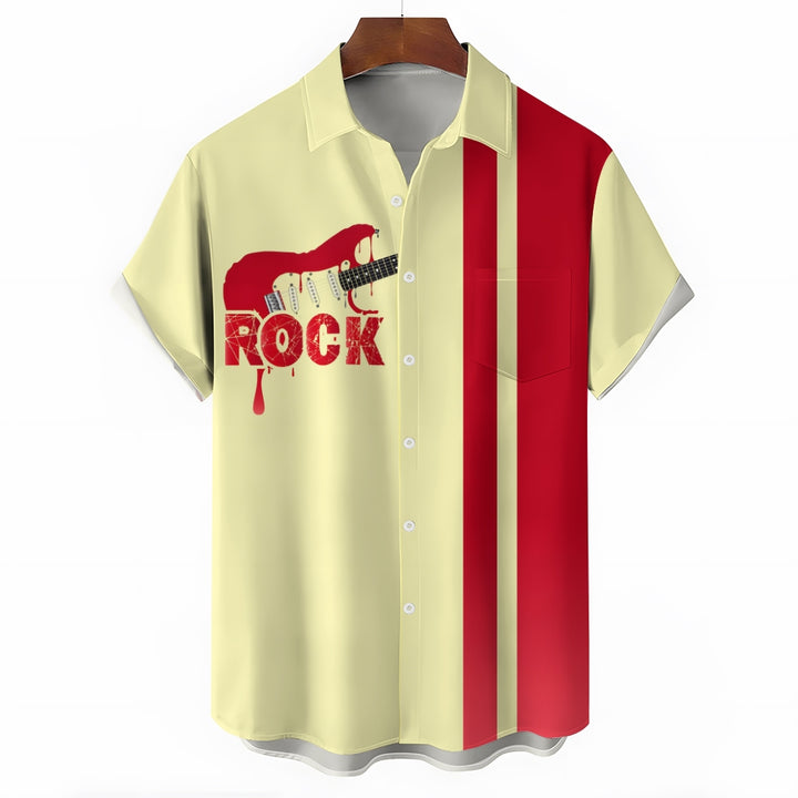 Electric Rock Guitar Bowling Shirt Plus Size Casual Short Sleeve Shirt 2404000702