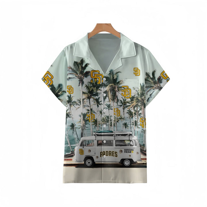 San Diego Padres Baseball Minibus Cuban Collar Short Sleeve Shirt 2410005398