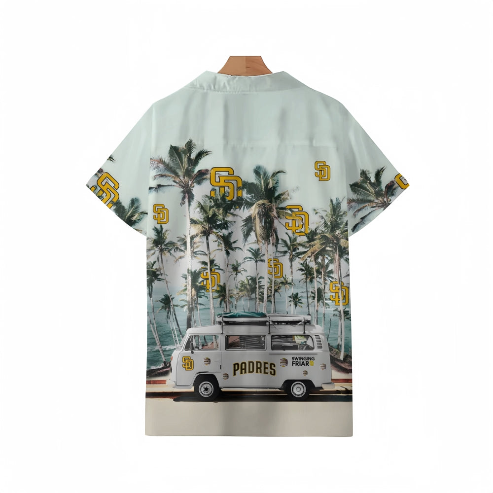 San Diego Padres Baseball Minibus Cuban Collar Short Sleeve Shirt 2410005398