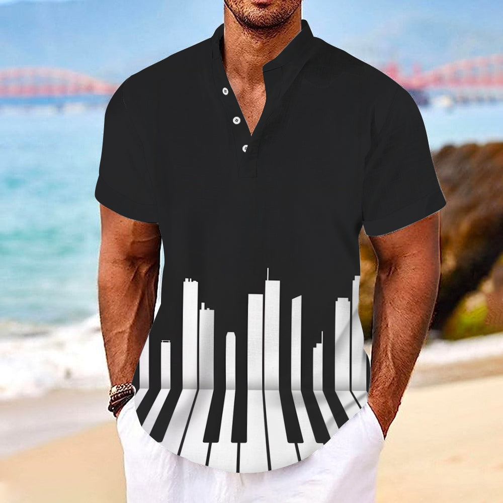 Men's Music Piano Keyboard Print Cotton Blend Shirt 2410007210