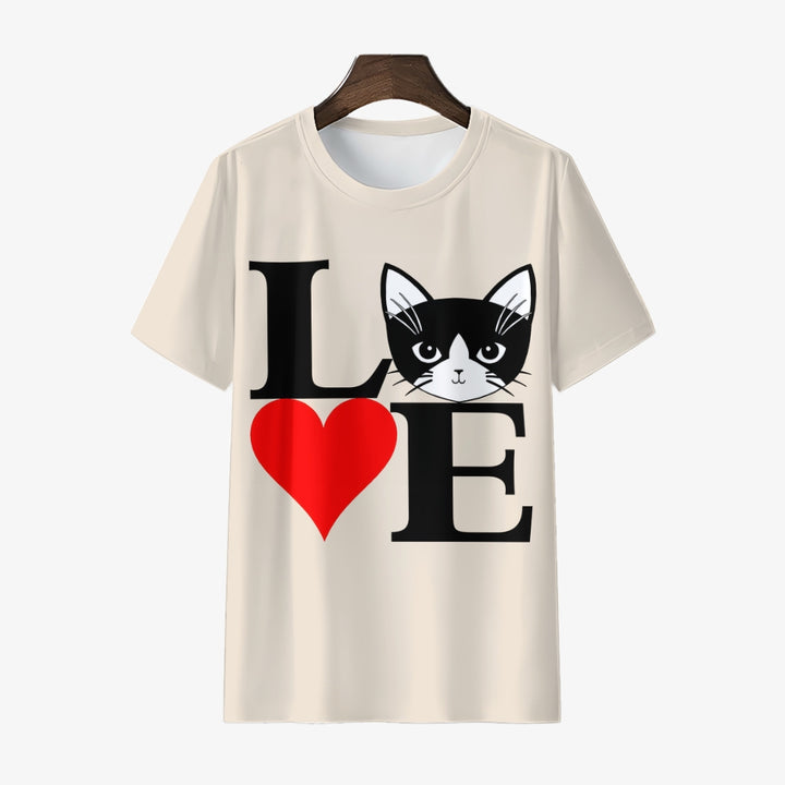 Men's Round Neck Valentine’s Day Cat Love Casual T-Shirt 2312000387