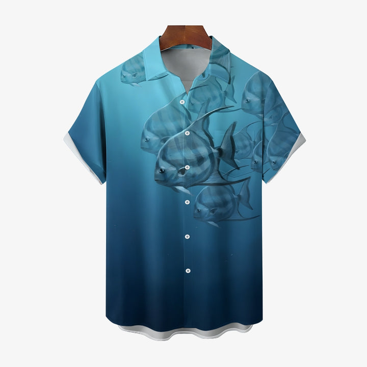 Men's Ocean Fish Casual Short Sleeve Shirt 2403000141