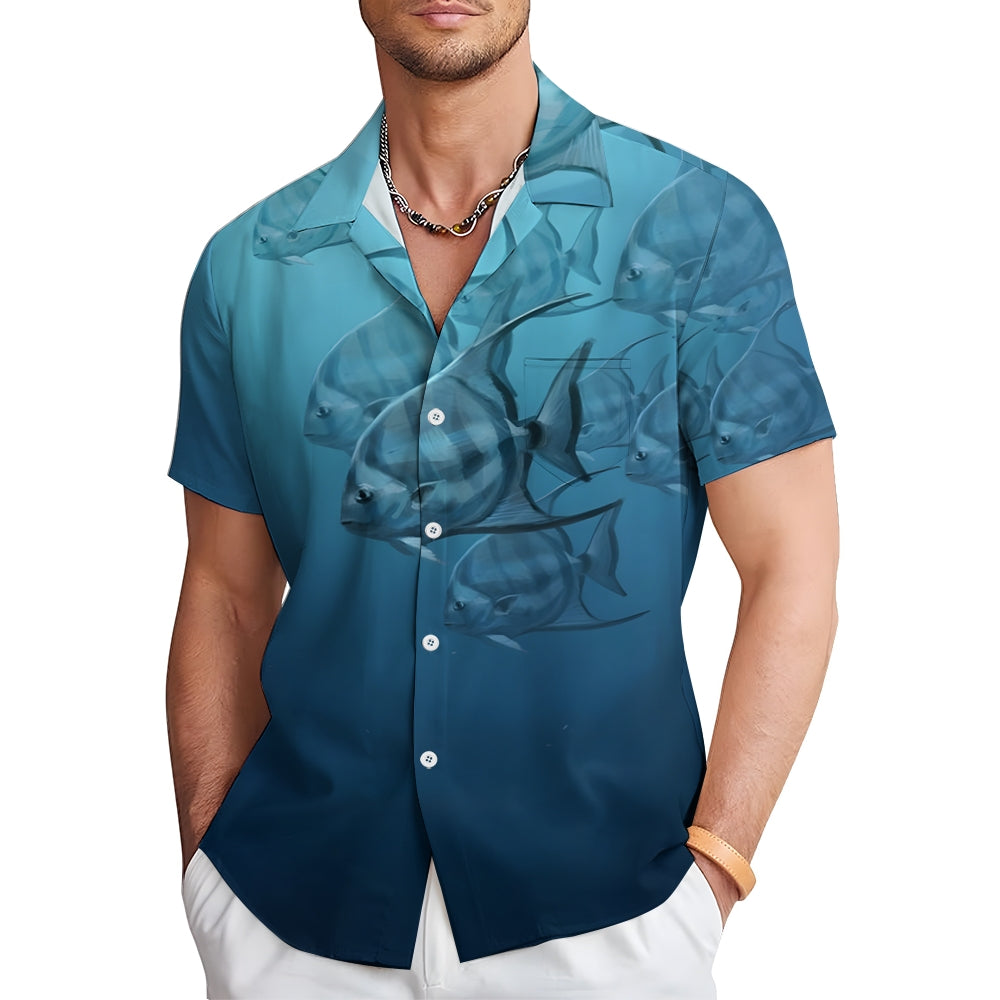 Men's Ocean Fish Casual Short Sleeve Shirt 2403000141