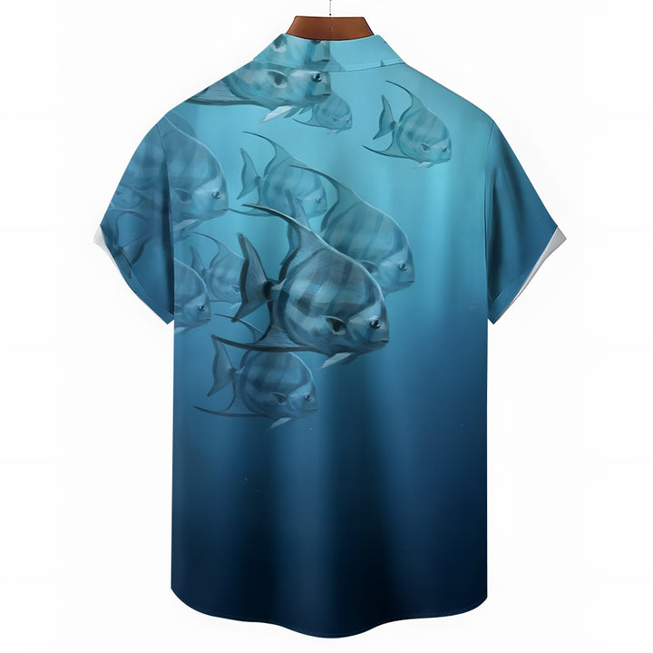 Men's Ocean Fish Casual Short Sleeve Shirt 2403000141