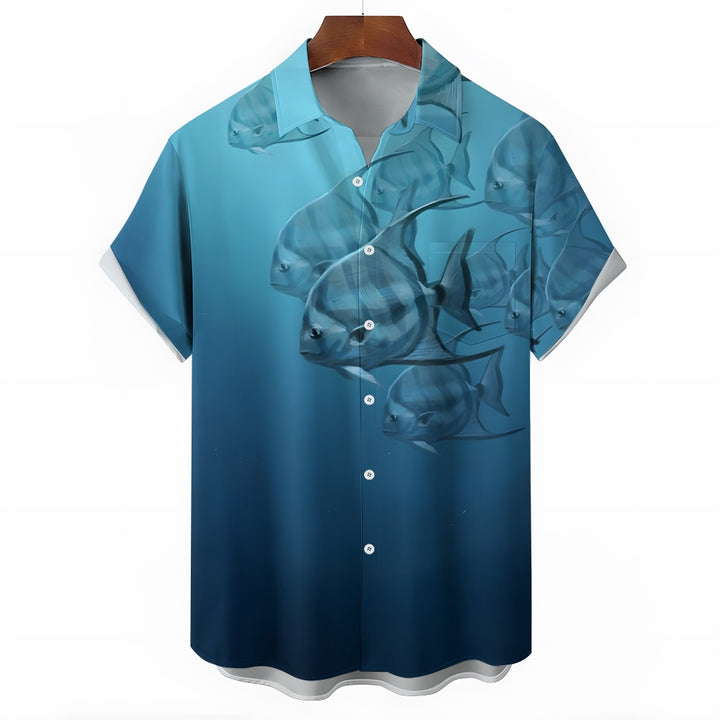 Men's Ocean Fish Casual Short Sleeve Shirt 2403000141