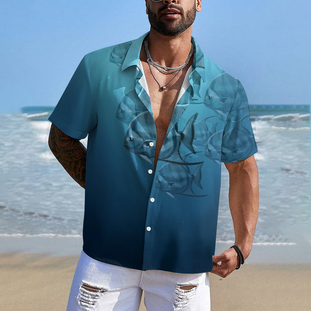 Men's Ocean Fish Casual Short Sleeve Shirt 2403000141