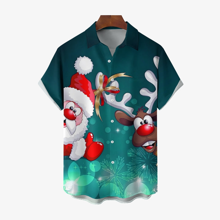 Santa Claus Elk Casual Short Sleeve Shirt 2310000734