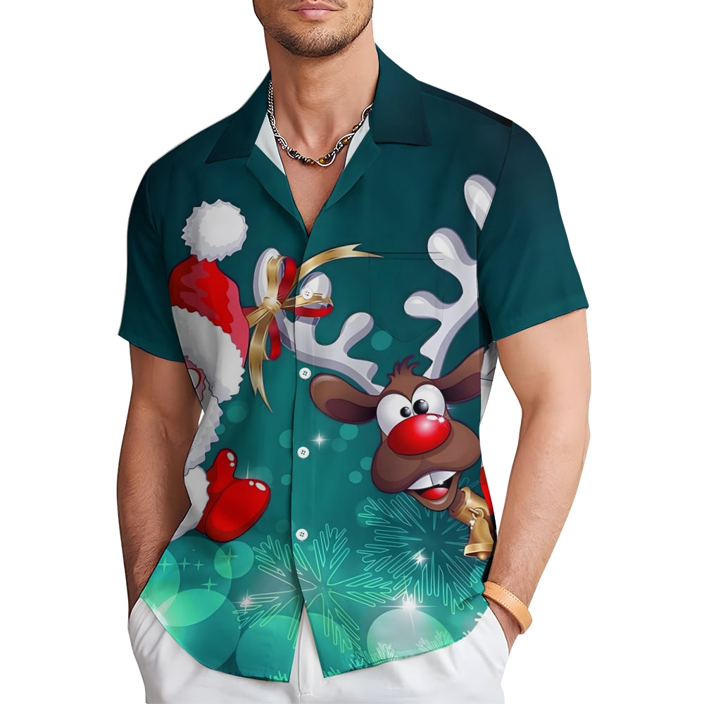 Santa Claus Elk Casual Short Sleeve Shirt 2310000734