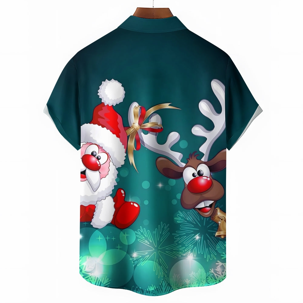 Santa Claus Elk Casual Short Sleeve Shirt 2310000734