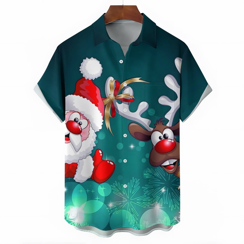 Santa Claus Elk Casual Short Sleeve Shirt 2310000734