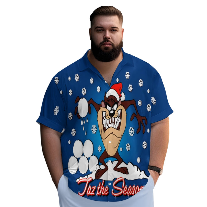 Men's Classic Christmas Snowflake Cartoon Big Mouth Monster Short Sleeve Shirt