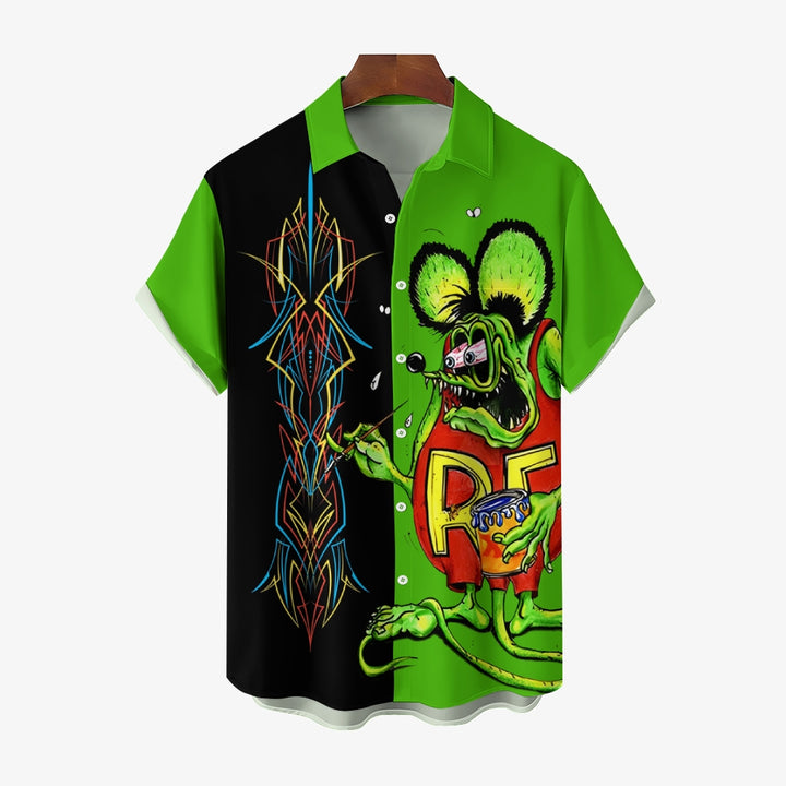 Modified Car Fun Cartoon Print Short Sleeve Shirt 2410008208