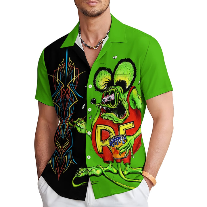 Modified Car Fun Cartoon Print Short Sleeve Shirt 2410008208