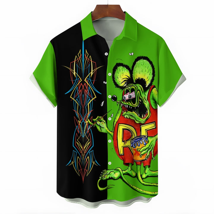 Modified Car Fun Cartoon Print Short Sleeve Shirt 2410008208