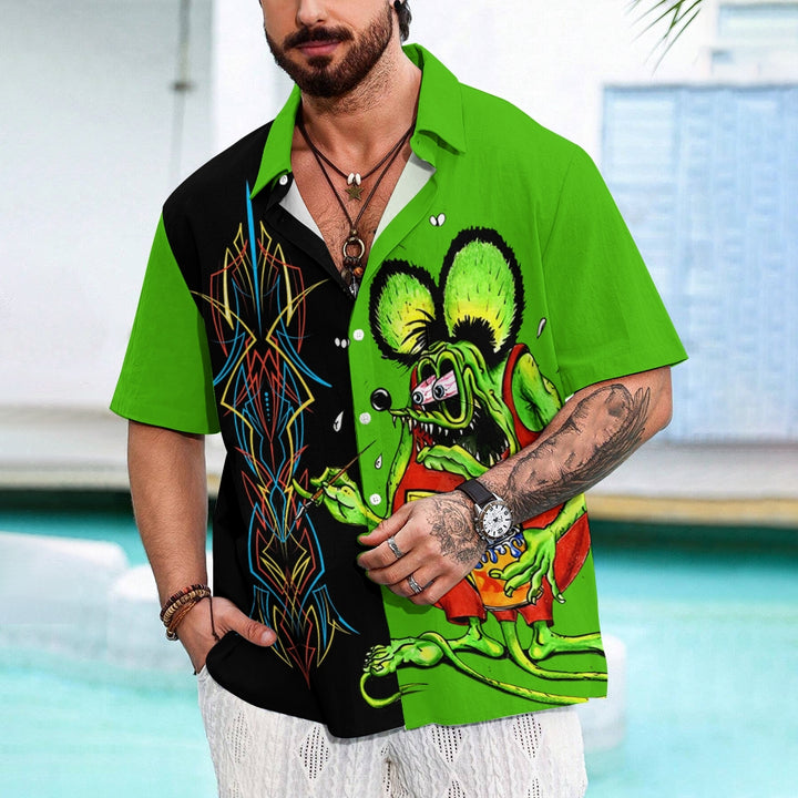 Modified Car Fun Cartoon Print Short Sleeve Shirt 2410008208