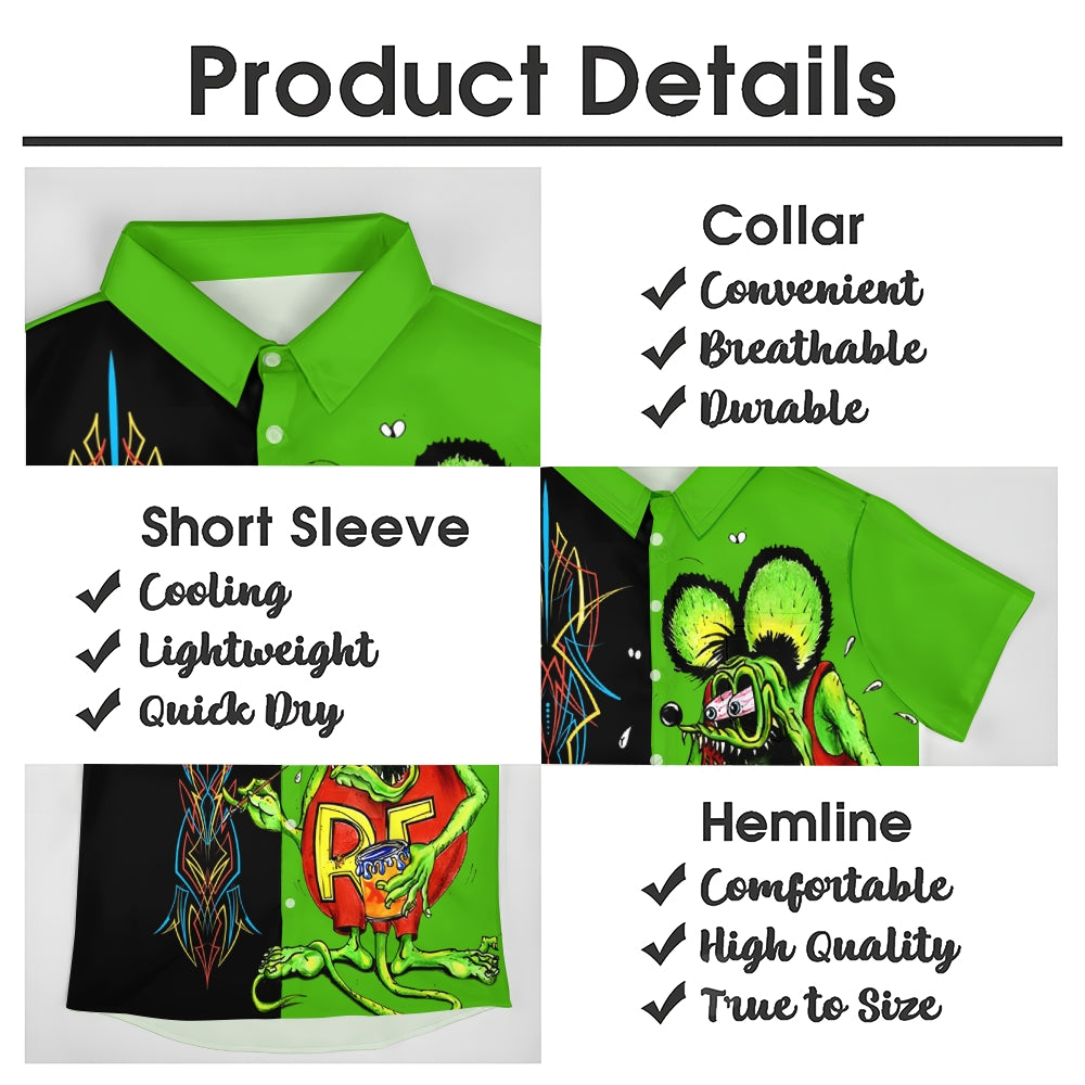 Modified Car Fun Cartoon Print Short Sleeve Shirt 2410008208