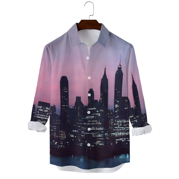 Men's Gradient Urban Art Printed Long Sleeve Shirt 2312000280