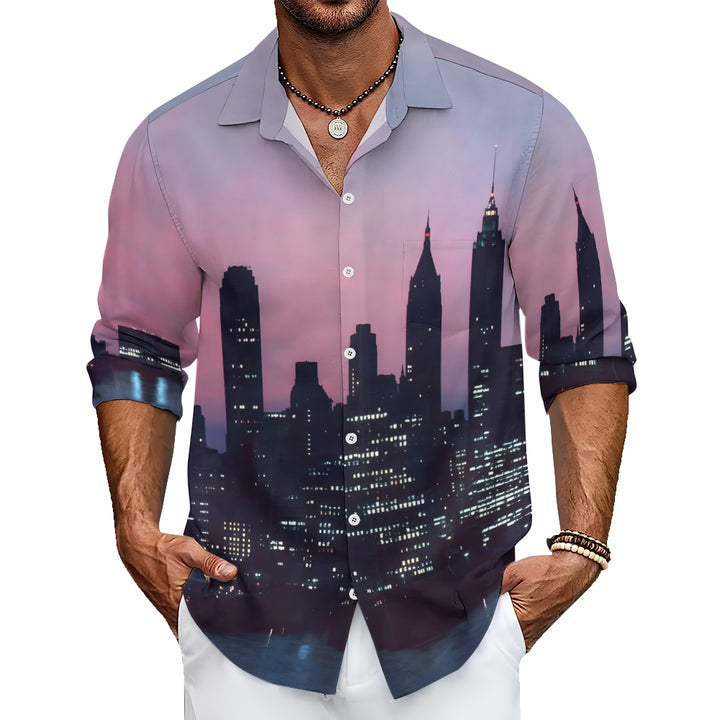 Men's Gradient Urban Art Printed Long Sleeve Shirt 2312000280