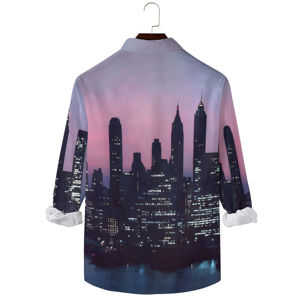 Men's Gradient Urban Art Printed Long Sleeve Shirt 2312000280