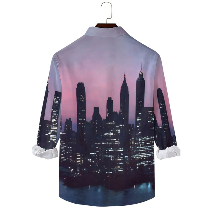 Men's Gradient Urban Art Printed Long Sleeve Shirt 2312000280