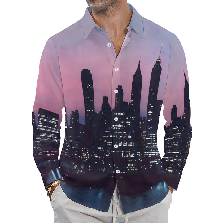 Men's Gradient Urban Art Printed Long Sleeve Shirt 2312000280