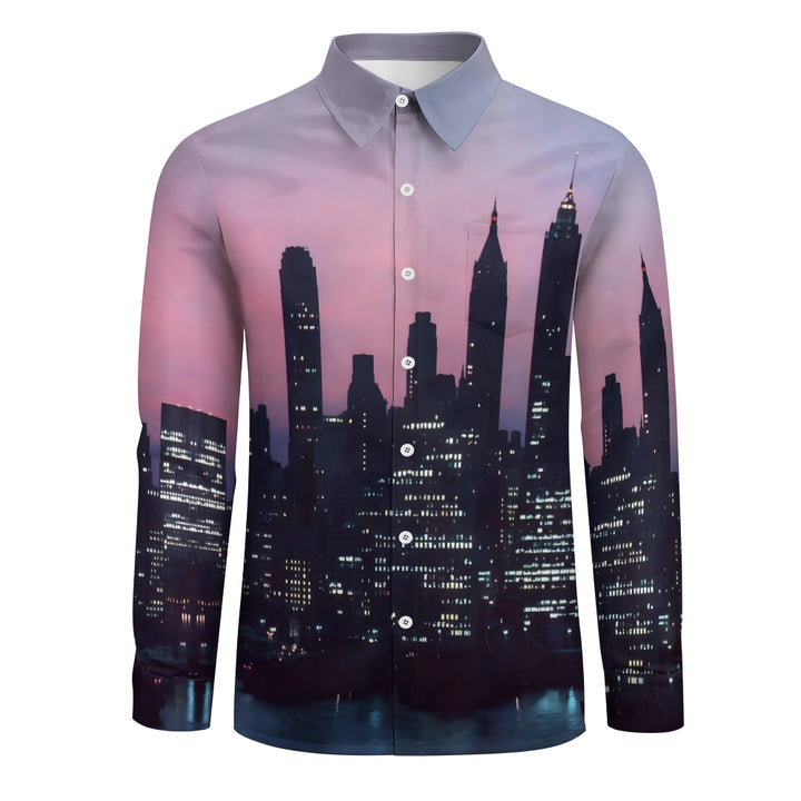 Men's Gradient Urban Art Printed Long Sleeve Shirt 2312000280