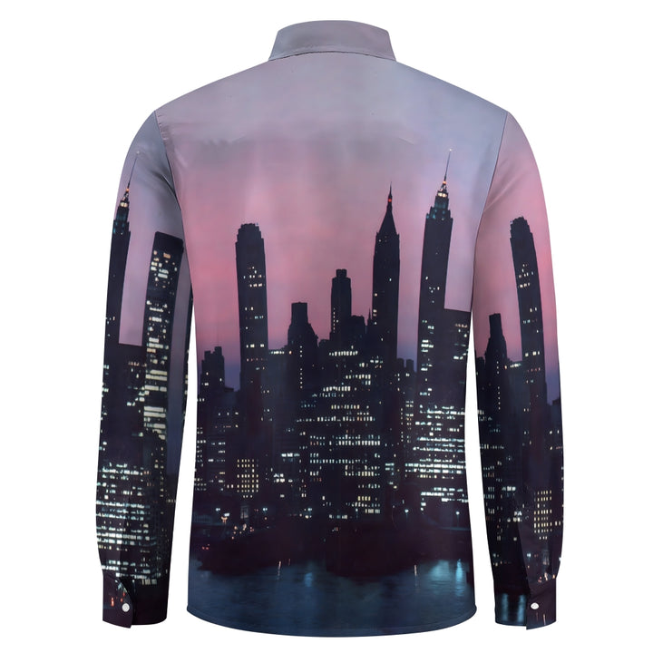 Men's Gradient Urban Art Printed Long Sleeve Shirt 2312000280