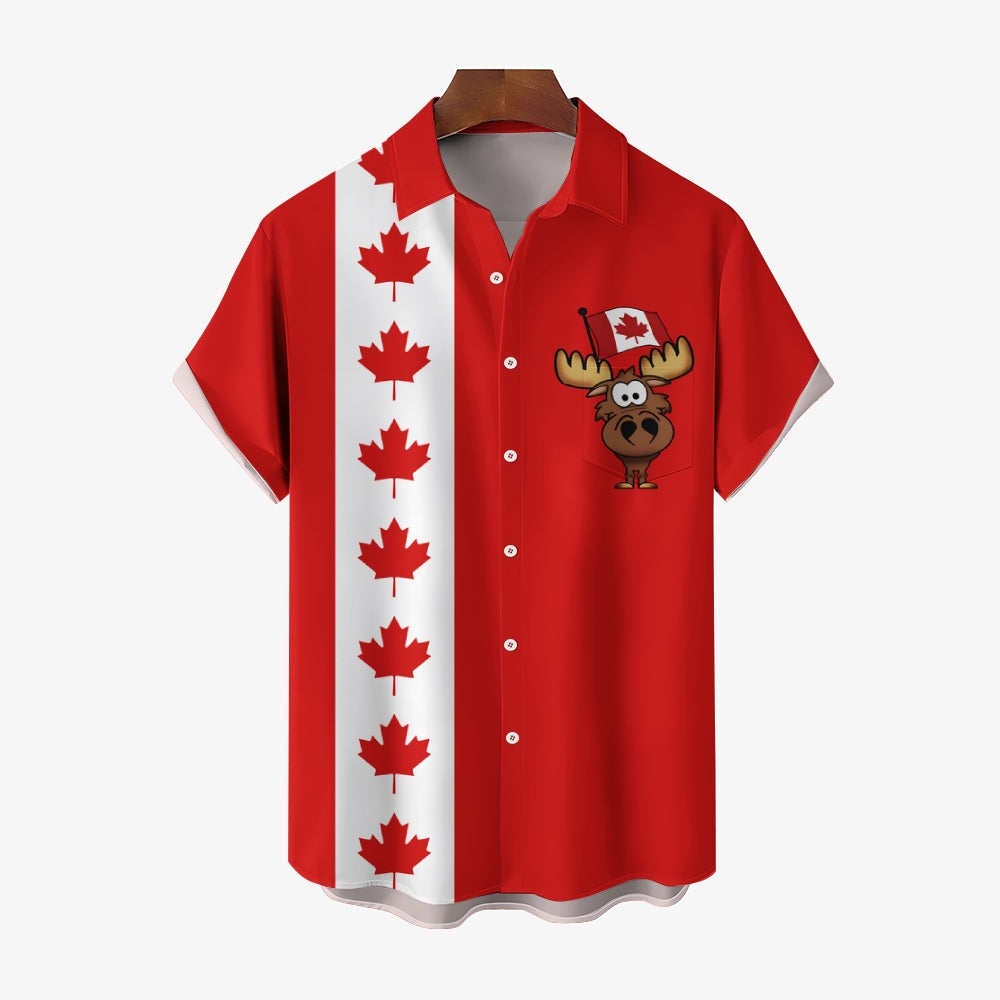 Canada Day Chest Pocket Casual Bowling Shirt 2410008253