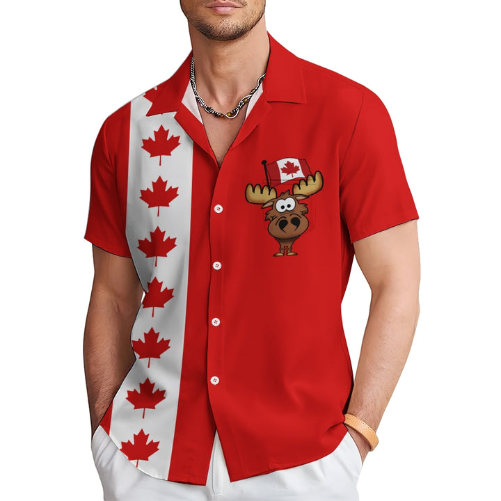 Canada Day Chest Pocket Casual Bowling Shirt 2410008253