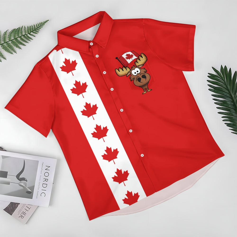 Canada Day Chest Pocket Casual Bowling Shirt 2410008253