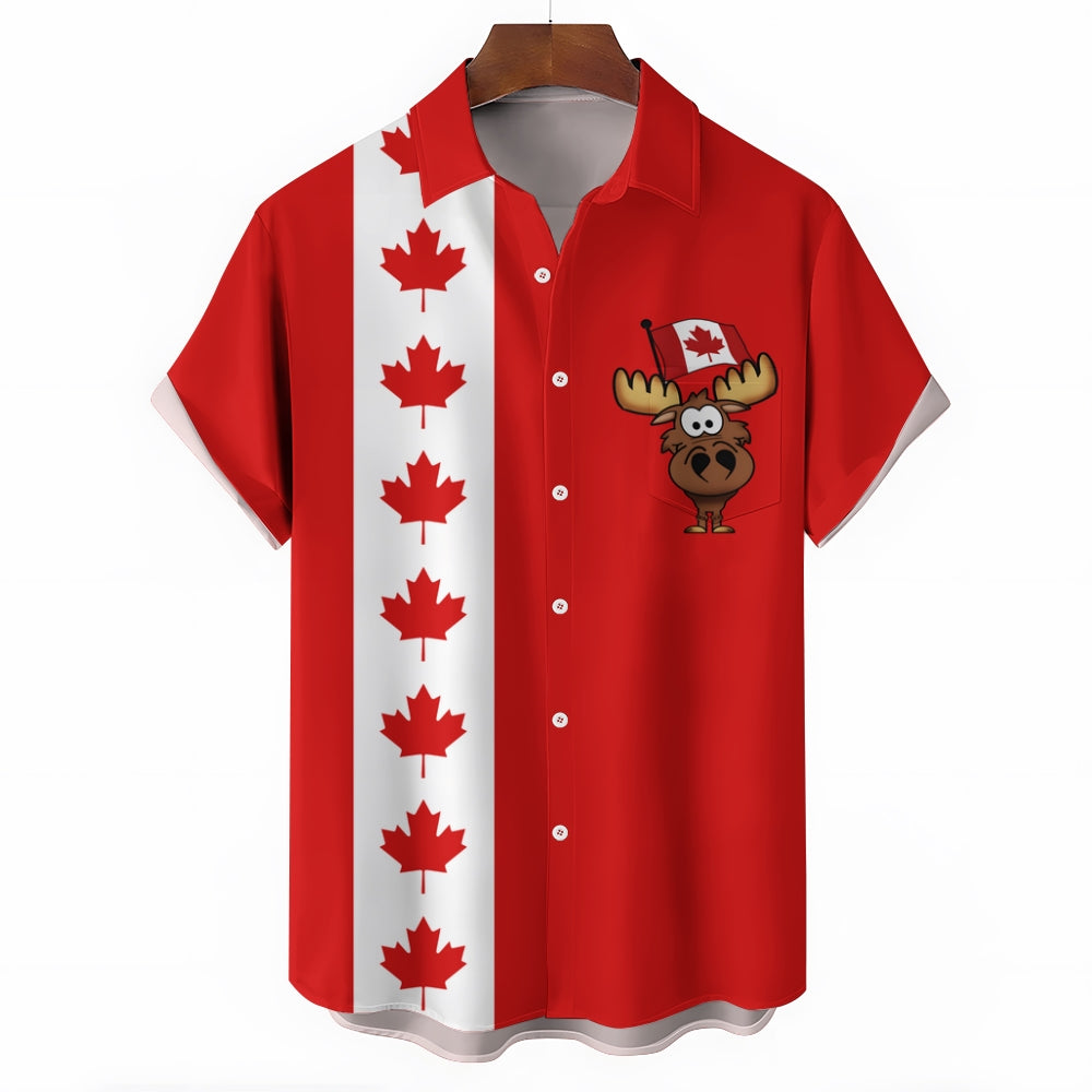 Canada Day Chest Pocket Casual Bowling Shirt 2410008253